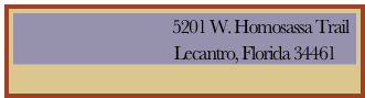                                 5201 W. Homosassa Trail 
                                             Lecantro, Florida 34461